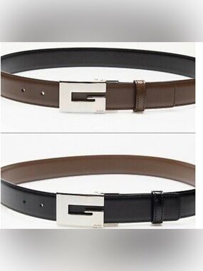 Gucci Reversible Brown Black Leather Belt w/ Silver G Buckle Women’s Small 75.30